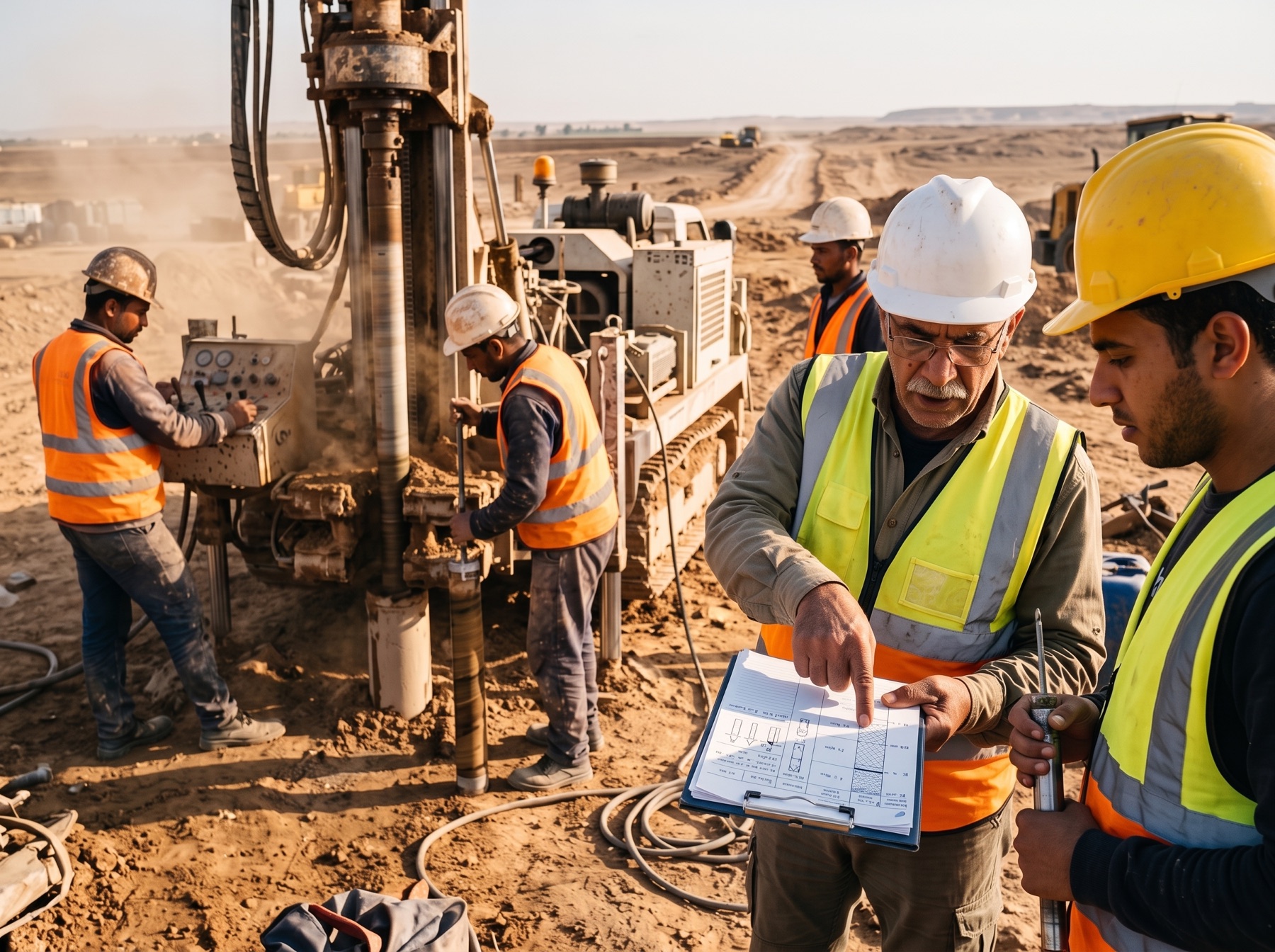 MAB field crew logging soil samples at a borehole rig